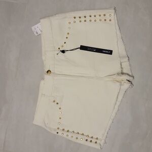 NWT Forever 21 Cream Denim Shorts with Gold Studs